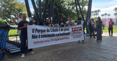 Manifestantes protestam contra a concessão do Parque da Cidade em São José dos Campos, defendendo cultura, natureza e gestão pública.
