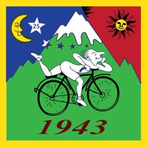A imagem do blotter de LSD mais famoso é o que ficou conhecido como “Bike”, em homenagem ao ano da sua descoberta psicodélica e o Dia da Bicicleta.