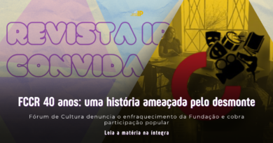 Arte da Revista IP para a matéria FCCR 40 anos, com fotografia de reunião e logo do fórum de cultura.
